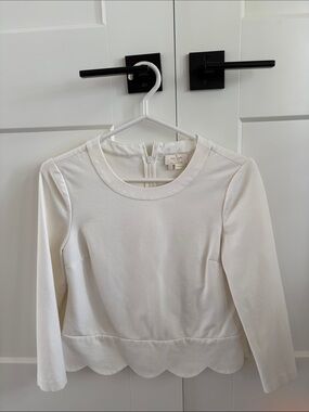 kate spade Cream Scallop-Hem Long Sleeve Top